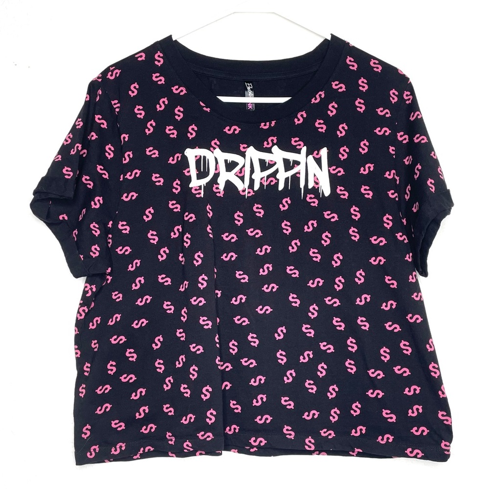 *Electric Pink* Lg Black Top w/Pink Dollar Signs
